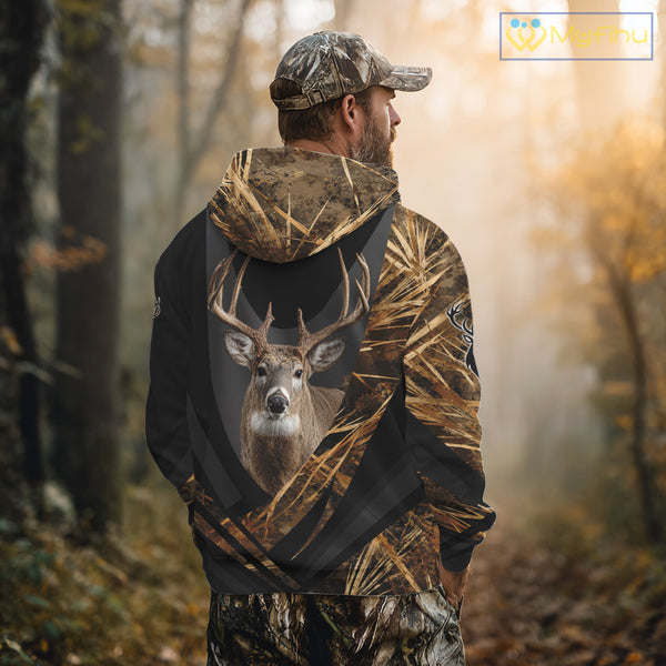 Deer Hunting Shirt Black Camo Brown 3D Custom Name, Season Deer Hunting, Deer Hunting Gift NHT139