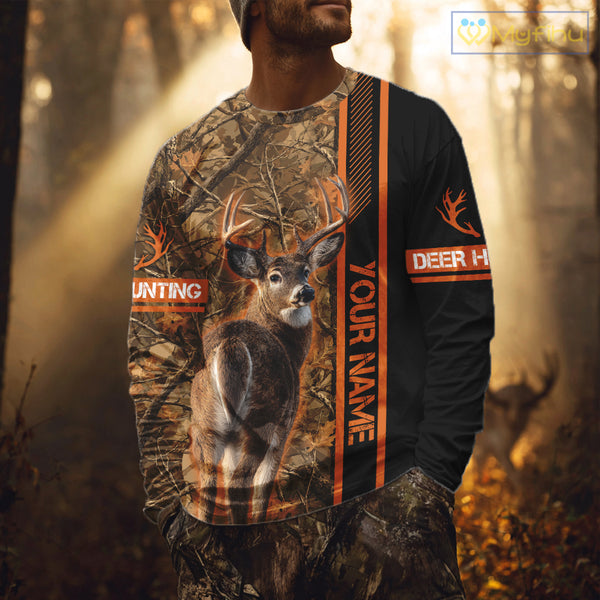 Whitetail Deer Hunting Season Shirt 3D Custom Hoodie Hunting Gift Orange Camouflage Deer Shirts NBT309