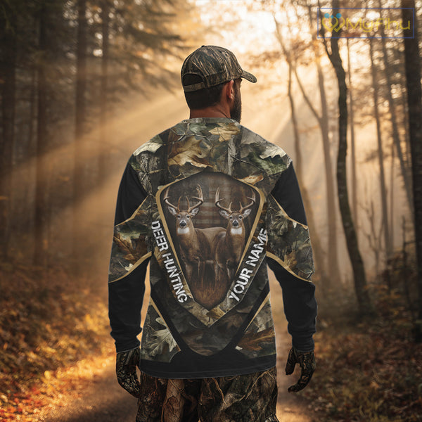 Whitetail Deer Hunting Shirt Custom Name Fall Season Camo, Deer Hunting Clothes For Men NBT325