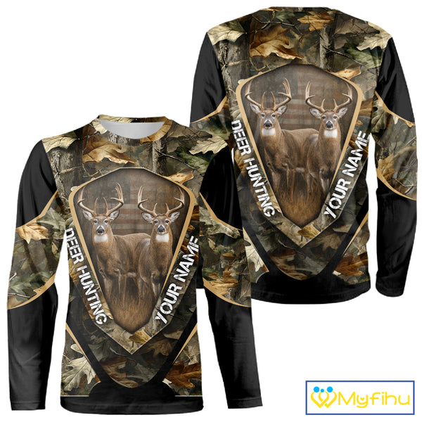 Whitetail Deer Hunting Shirt Custom Name Fall Season Camo, Deer Hunting Clothes For Men NBT325