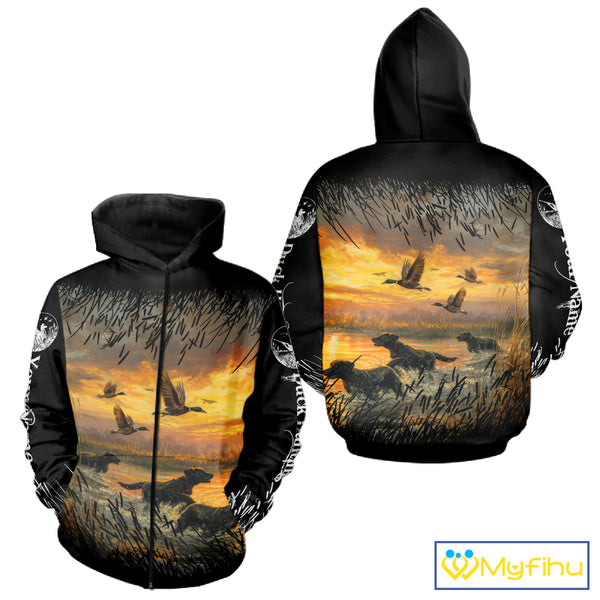 Duck Hunting Mallard Duck with Black Labrador Retriever Dog Custom Name Shirts, Hunting Gifts NBT146