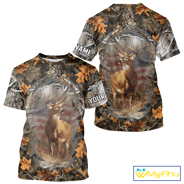 Deer Hunting Camo Hoodie American Flag Long Sleeve 3D Shirt Men Camo Hoodie NBT293