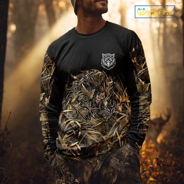 Wild Boar Hunting Camouflage 3D Custom Name Shirts, Custom Boar Hunting Gifts NBT207