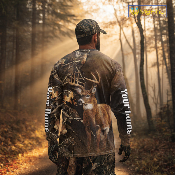 Deer Hunting Brown Camouflage Custom Name 3D Printing Shirt for Men, Deer Hunting Gifts NBT160