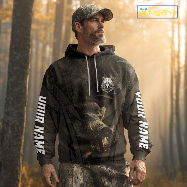 Boar Hunting Custom Name Brown Camouflage Hunting Clothes, Boar Hunting Outfit, Hunting Gifts NBT169