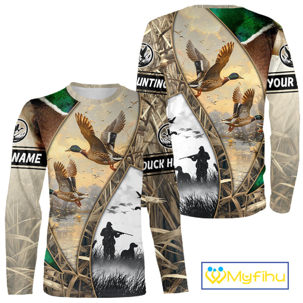Custom Mallard Duck Hunting Camo 3D Printed Shirts, Personalized Duck Hunting Gifts NBT131