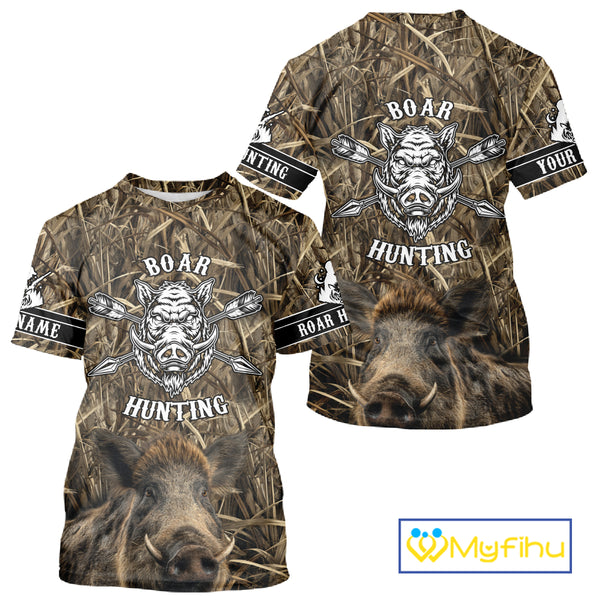 Personalized Wild Boar Hunting Camouflage Customize Name 3D All Over Printed Boar Hunting Shirts NBT104