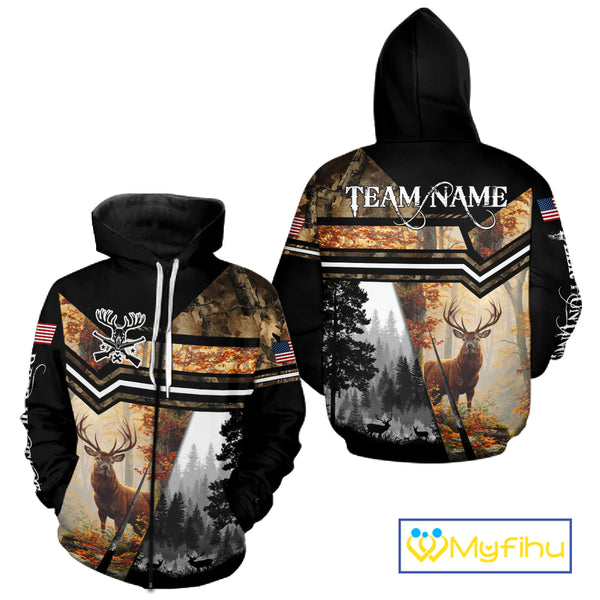 Elk Hunting Autumn Camo Custom Name American Flag - Best Gift Ideas for Hunters NBT40
