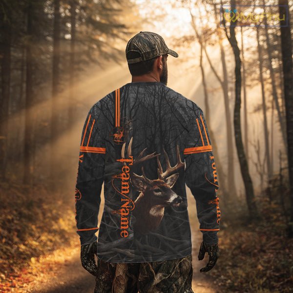 Custom Shadow Buck Black Camo Deer Hunting Shirts for Men, Deer Hunting Crew Clothes NBT54