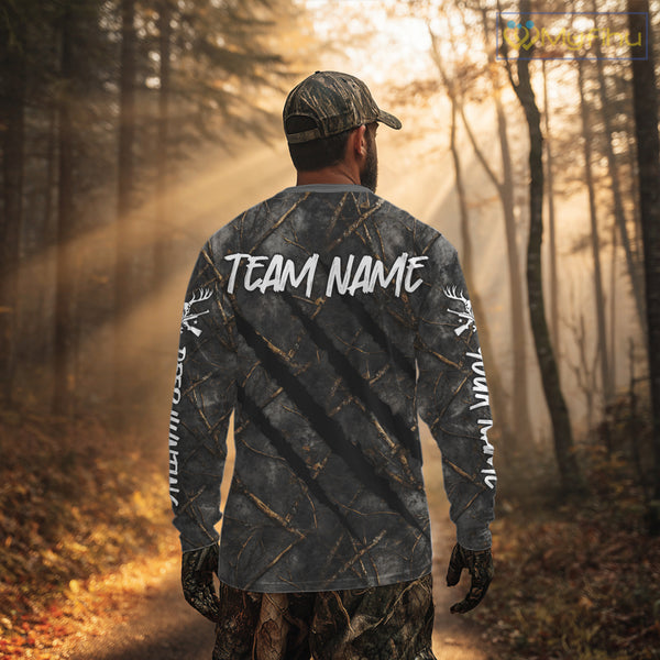 Personalized Dark Camo Deer Hunting Shirt with US Flag & Deer Buck, Hunter Gifts NBT60