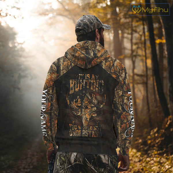 Best Deer Hunting Orange Camo with US Flag and Grim Reaper Deer Buck Shirts Hunting Gifts NBT70