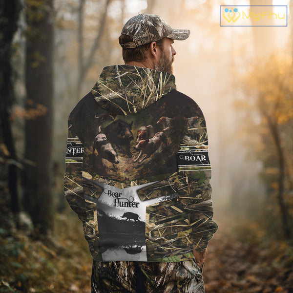 Custom Wild Hog Hunting Camo 3D Printed Shirts, Hunting Gifts for Boar Hunter NBT107