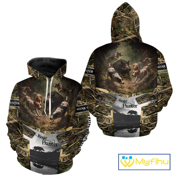 Custom Wild Hog Hunting Camo 3D Printed Shirts, Hunting Gifts for Boar Hunter NBT107