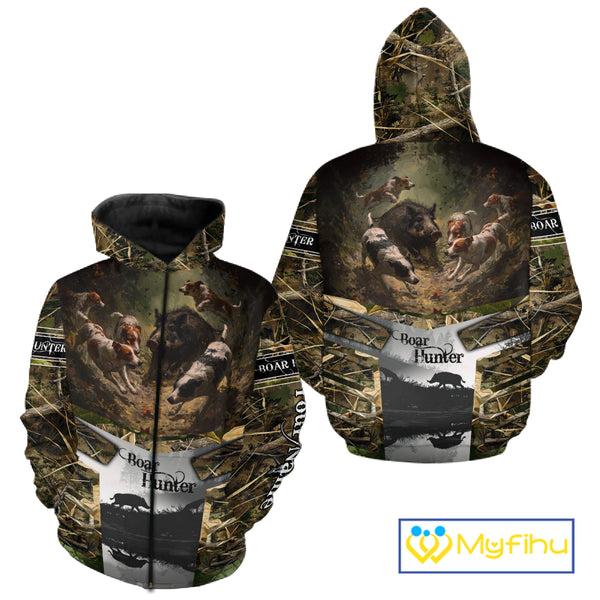 Custom Wild Hog Hunting Camo 3D Printed Shirts, Hunting Gifts for Boar Hunter NBT107
