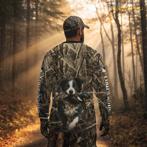 Custom Border Collies Duck Hunting Camo 3D Printed Shirts, Duck Hunting Apparel, Hunting Gifts NBT191