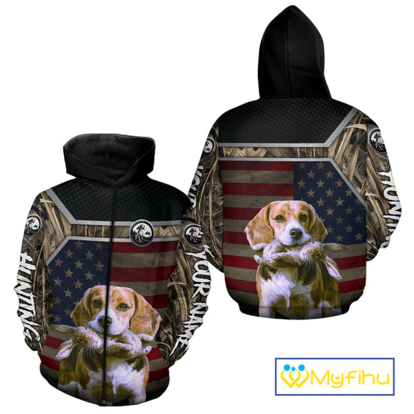 Custom Camouflage Rabbit Hunting Beagle Dog US Flag for Men, Rabbit Hunting Gifts NBT244
