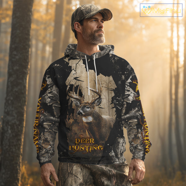 Personalized Deer Hunting 3D All Over Printed Hoodie Brown Camo, Hunting Gift NBT306