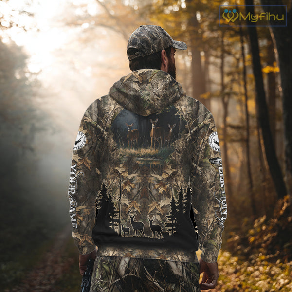 Deer Hunting 3D All Over Print Shirt Custom Brown Fall Season Camo Hunting Clothes NBT322