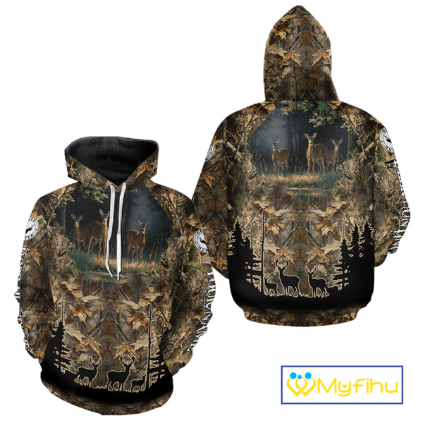 Deer Hunting 3D All Over Print Shirt Custom Brown Fall Season Camo Hunting Clothes NBT322