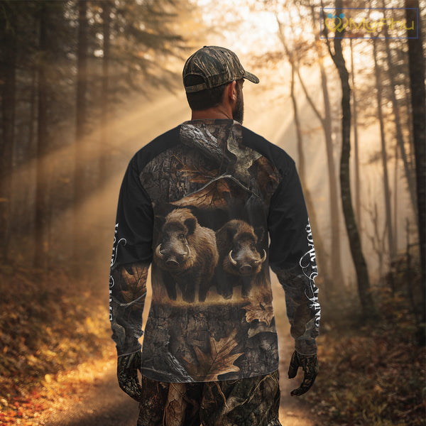 Wild Boar Hunting Forest Camouflage 3D Custom Name Shirts, Boar Hunting Gift Ideas for Hunters NBT224