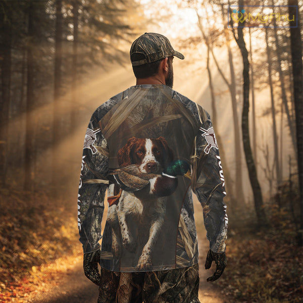 Brittany Dog Mallard Duck Hunting 3D Custom Name Shirts for Men, Hunting Gifts for Hunters NBT254