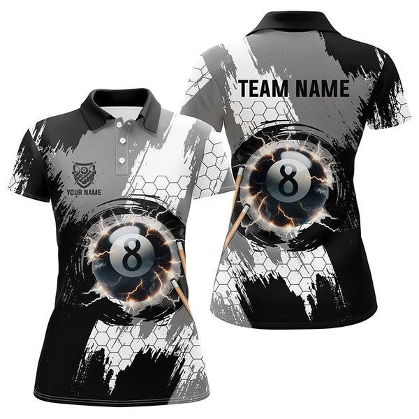 Personalized Black Grey Lightning 8 Ball Billiards 3D Shirts For Women 8 Ball Pool Team Jerseys VHM1175