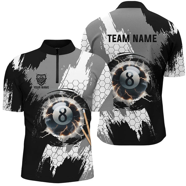 Personalized Black Grey Lightning 8 Ball Billiards 3D Shirts For Men 8 Ball Pool Team Jerseys VHM1175