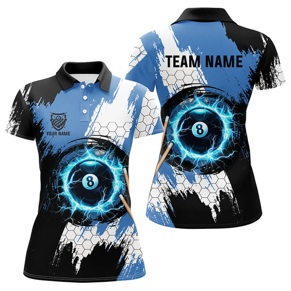 Personalized Black Blue Lightning 8 Ball Billiards 3D Shirts For Women 8 Ball Pool Team Jerseys VHM1177