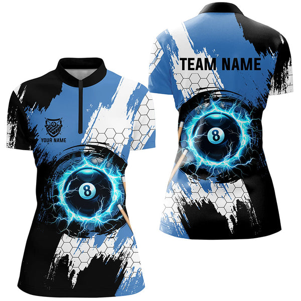 Personalized Black Blue Lightning 8 Ball Billiards 3D Shirts For Women 8 Ball Pool Team Jerseys VHM1177