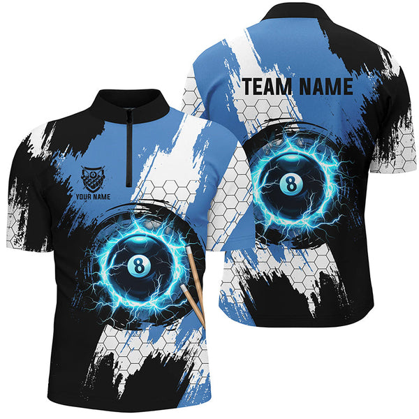 Personalized Black Blue Lightning 8 Ball Billiards 3D Shirts For Men 8 Ball Pool Team Jerseys VHM1177