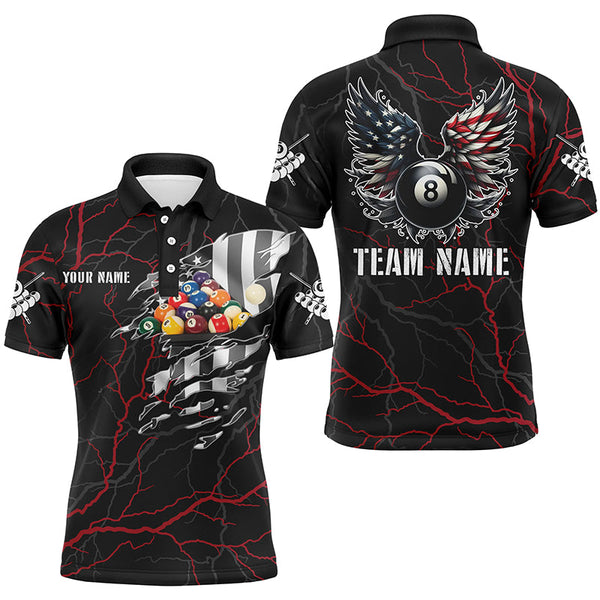 Personalized Red Thunder US Flag Billiard Balls 3D Polo Shirts For Men Billiard 8 Ball Wings Jerseys VHM1195