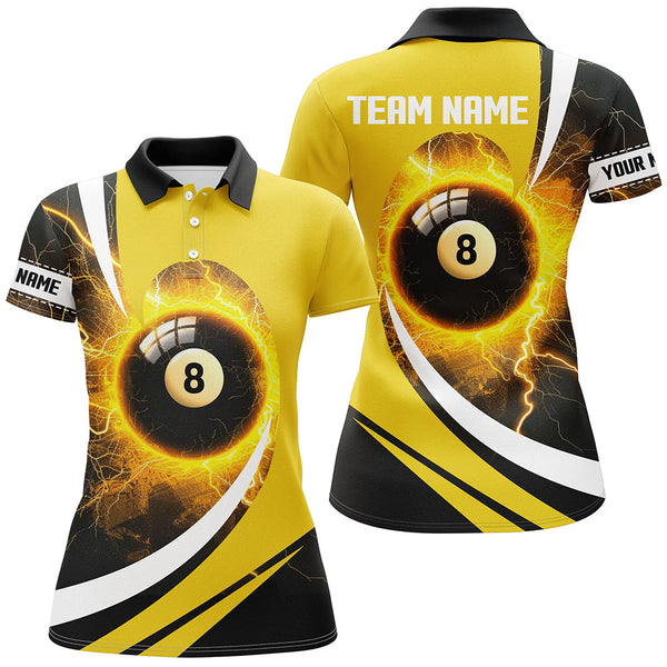 Personalized Thunder Lighting Yellow 8 Ball Billiard Shirts For Women Custom 8 Ball Pool Jerseys VHM1174