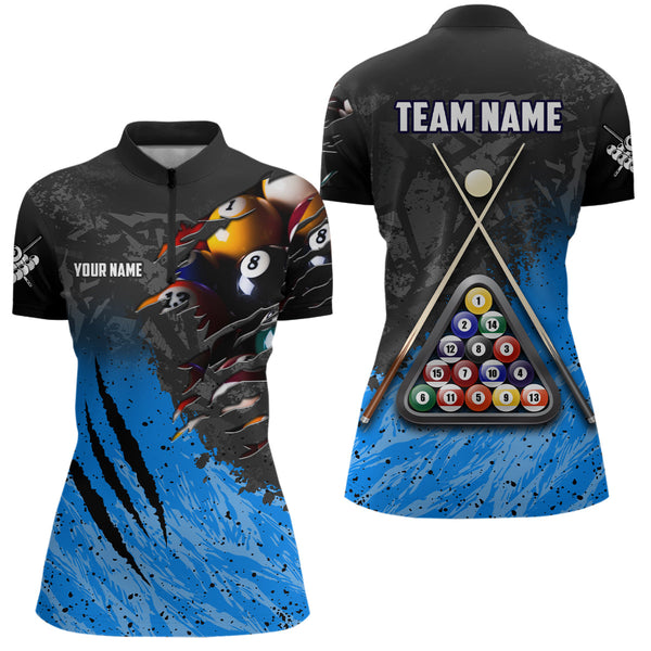 Personalized Blue Black 8 Ball Billiards 3D Shirts For Women Custom Pool Billiards Team Jerseys VHM1186