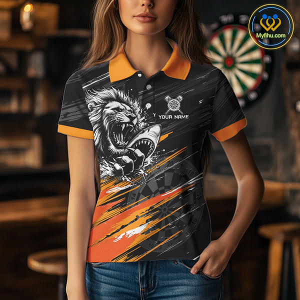 Orange And Black Grunge Lion And Shark Dart Shirts Custom Women's Dart Jersey Polo & Quarter Zip TDM3847