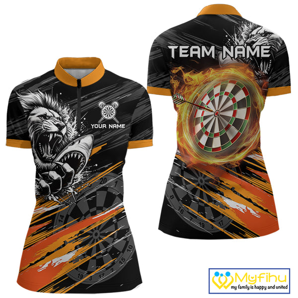 Orange And Black Grunge Lion And Shark Dart Shirts Custom Women's Dart Jersey Polo & Quarter Zip TDM3847