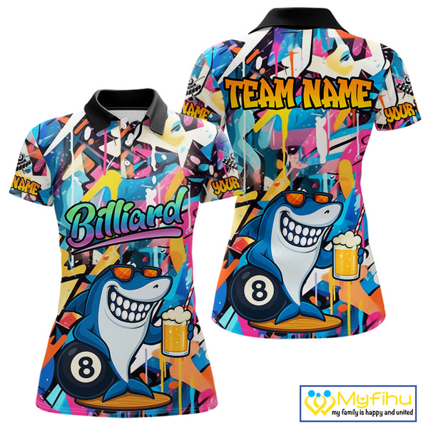 Funny Shark Colorful Graffiti Style Custom 8 Ball Billiard Shirt For Women Best Billiard Team Jersey TDM3850