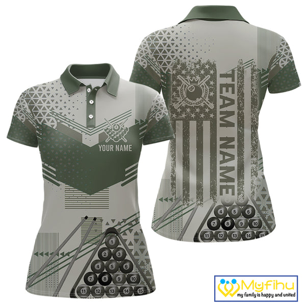 Military Green Camo Billiard Jersey For Women Custom 8 Ball Pool Shirt American Flag Billiard Shirts TDM3855