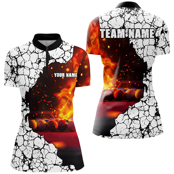 Personalized Crack Billiard Balls Fire 3D Women Polo & Quarter-Zip Shirts, Billiard Apparel Clothing TDM1765