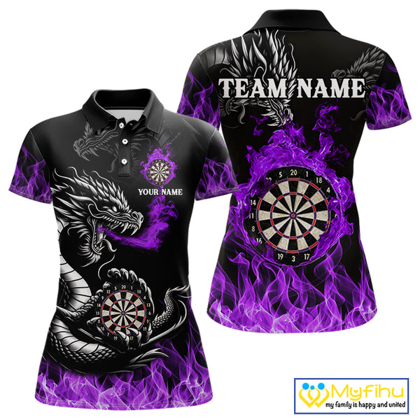 Personalized Purple Flaming Dragon Dart Shirts For Women Custom Dart Team Jerseys Polo & Quarter Zip TDM4309