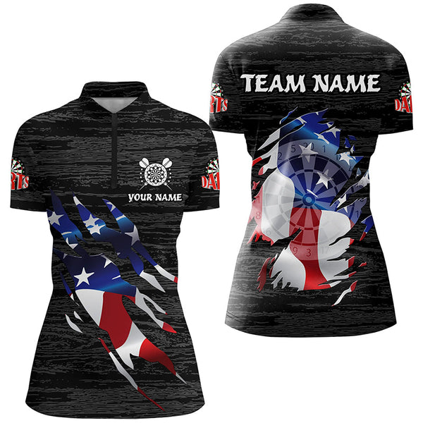 Personalized Black Grunge American Flag Darts Shirts For Women Custom Patriotic Darts Team Jerseys TDM2169