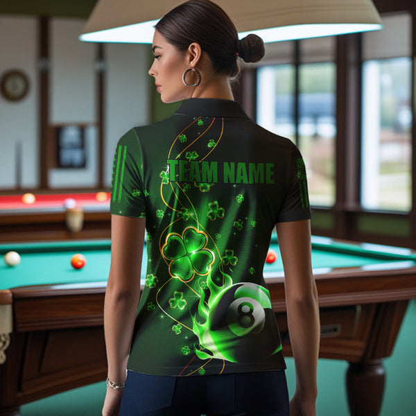 Green 8 Ball Pool Fire Luckiest Shamrock Women Billiard Shirt Custom St Patrick Day Billiard Jerseys TDM3389