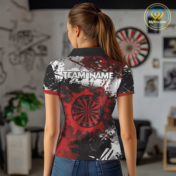 Red Grunge Paint Splash Dart Polo & Quarter Zip Custom Dart Shirts For Women Darts Team Jerseys  TDM3858