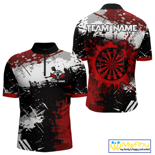 Red Grunge Paint Splash Dart Polo & Quarter Zip Custom Dart Shirts For Men Darts Team Jerseys  TDM3858
