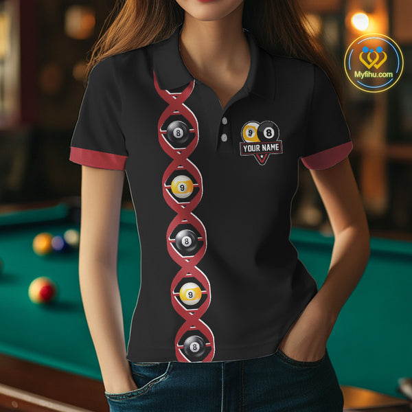 DNA Billiard 8 Ball & 9 Ball Shirts For Women Custom Funny Pool Billiard Jerseys Team Polo & 1/4 Zip TDM3863