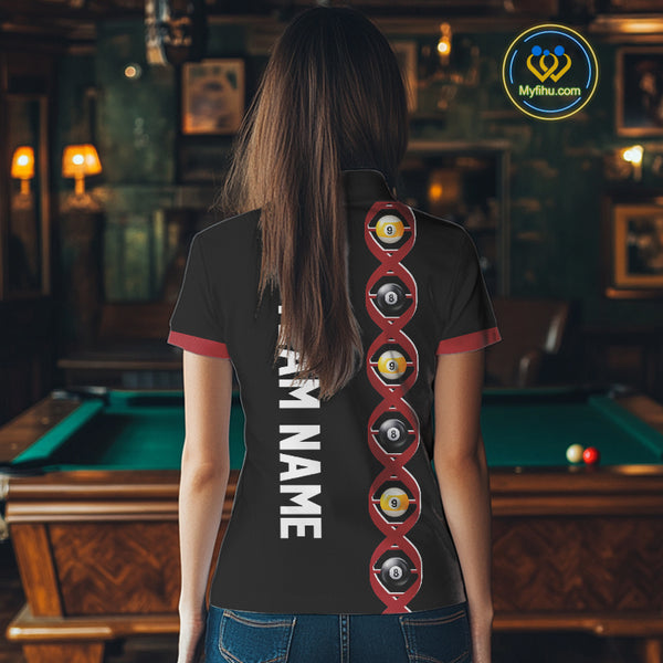 DNA Billiard 8 Ball & 9 Ball Shirts For Women Custom Funny Pool Billiard Jerseys Team Polo & 1/4 Zip TDM3863