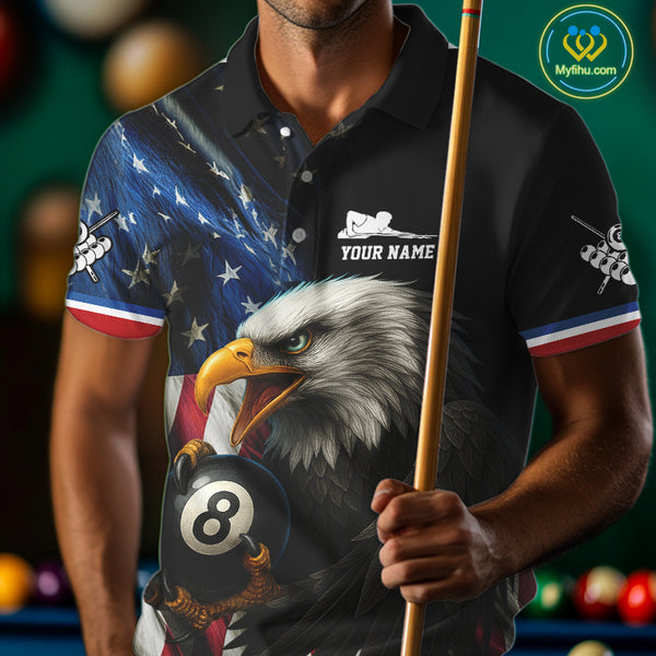 American Flag Eagle 8 Ball Mens Billiard Polo & 1/4 Zip Custom Patriotic Team Billiard Pool Jersey TDM3866