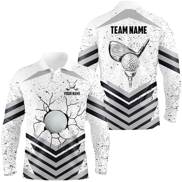 Funny Crack Golf Ball Custom White Grunge Mens Golf Polo Shirts Best Team Golf Shirts For Golfer TDM1978