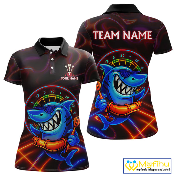 Personalized Neon Funny Shark Darts Shirt For Women Custom Darts Team Jersey Outfit, Darts Gifts TDM4319
