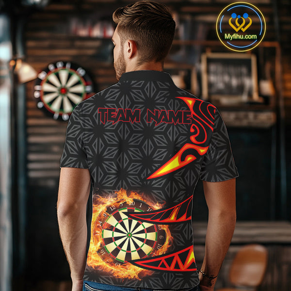 Personalized Fire Flame Dartboard Geometric Pattern Darts Shirt For Men, Custom Darts Team Jerseys TDM4320