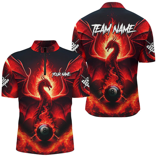 Personalized Red Dragon 8 Ball Pool Fire Flame Men Billiard Shirts Team League Billiard Jerseys TDM2180